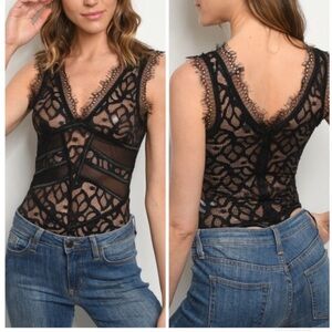 CELEBRITY FASHION BY HERA COLLECTION BLACK FULL LACE BODYSUIT SIZE LARGE NWT